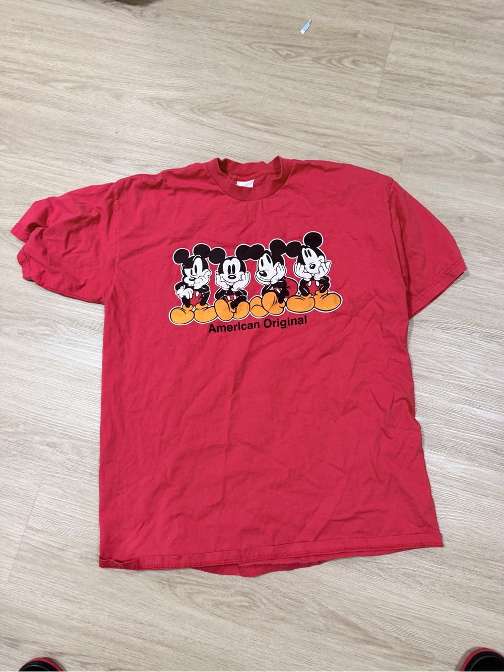 Disney Red Mickey Mouse Graphic Tee with Yellow Accents